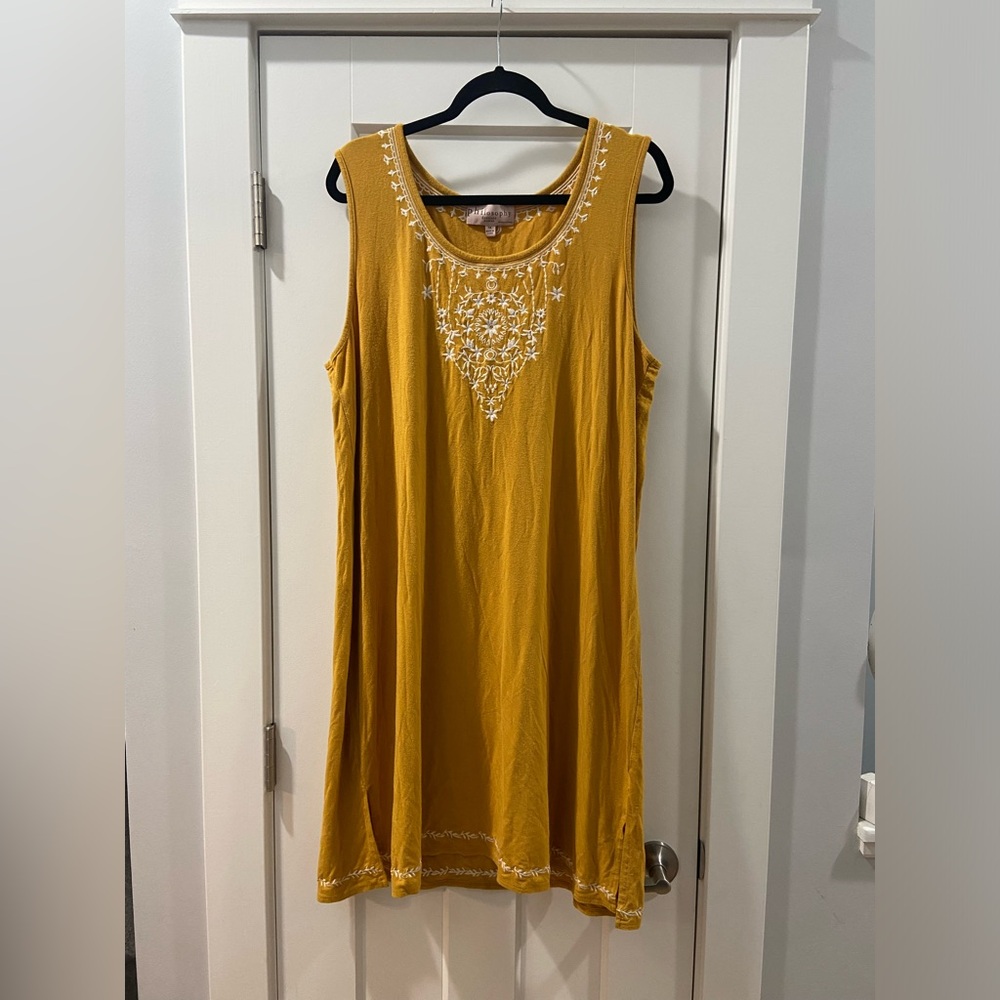 Philosophy Mustard Yellow Embroidered Sleeveless Mini Dress